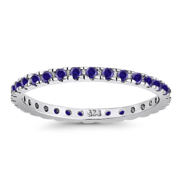 Stackable Ring Round Eternity Simulated Blue Sapphire CZ 925 Sterling Silver